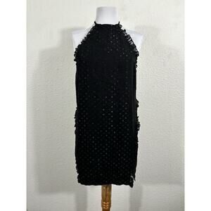 H:ours Maeva Dress Size Small Black Halter‎ Dotted Polyester Mini Womens